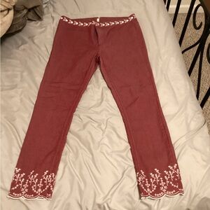 H&M size 14 Red Pants with White Embroidery